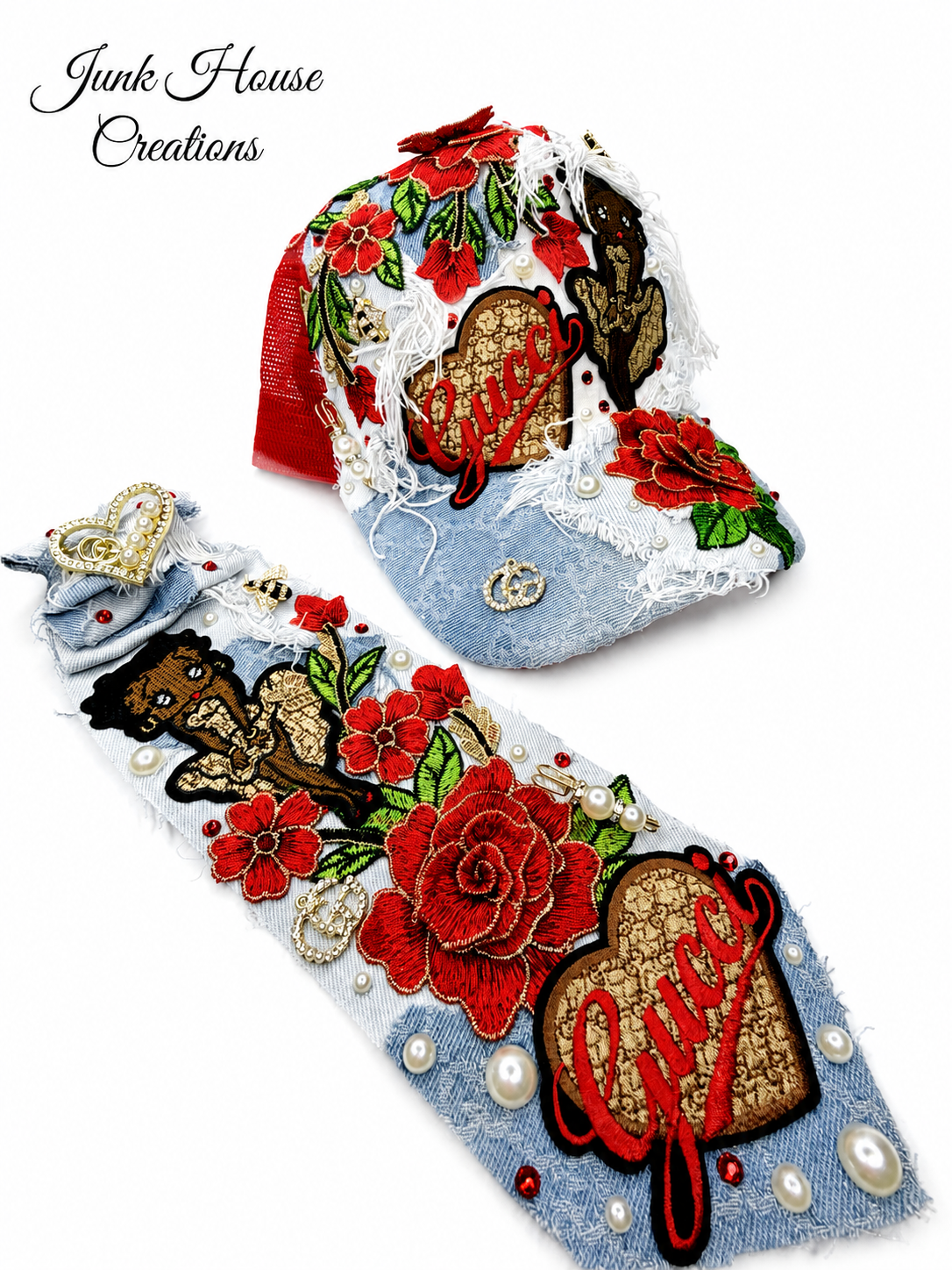 Red Rose Glam Denim Hat & Tie Set