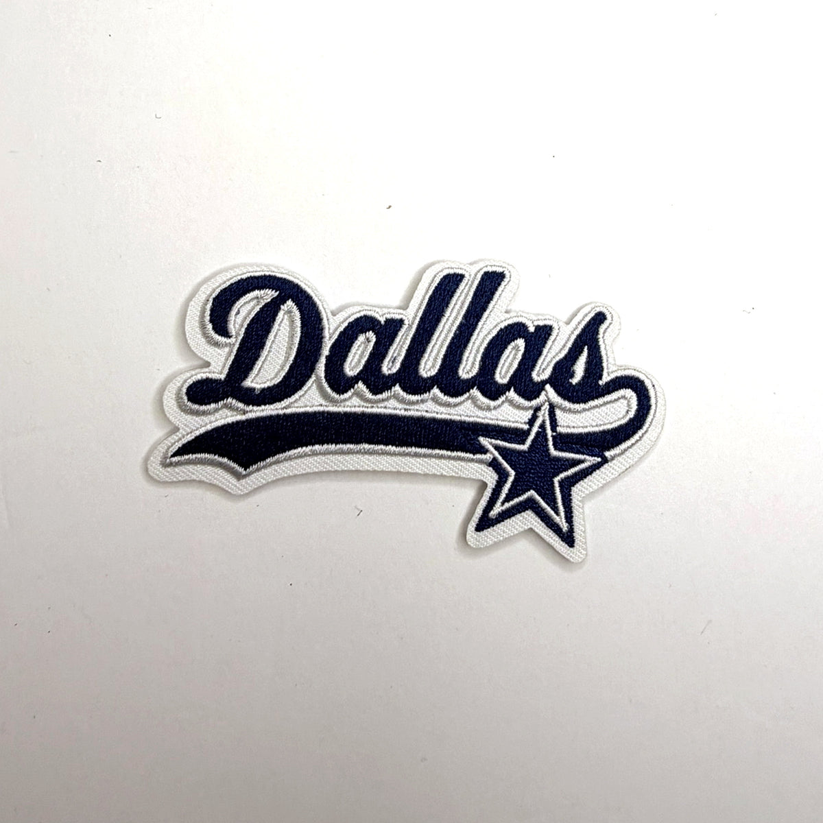 Navy script lettering patch with star