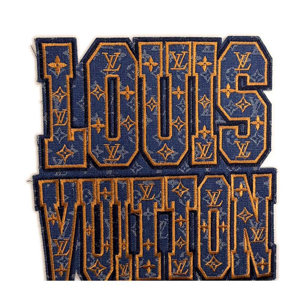 Denim Louis Vuitton letter patch — square, close view
