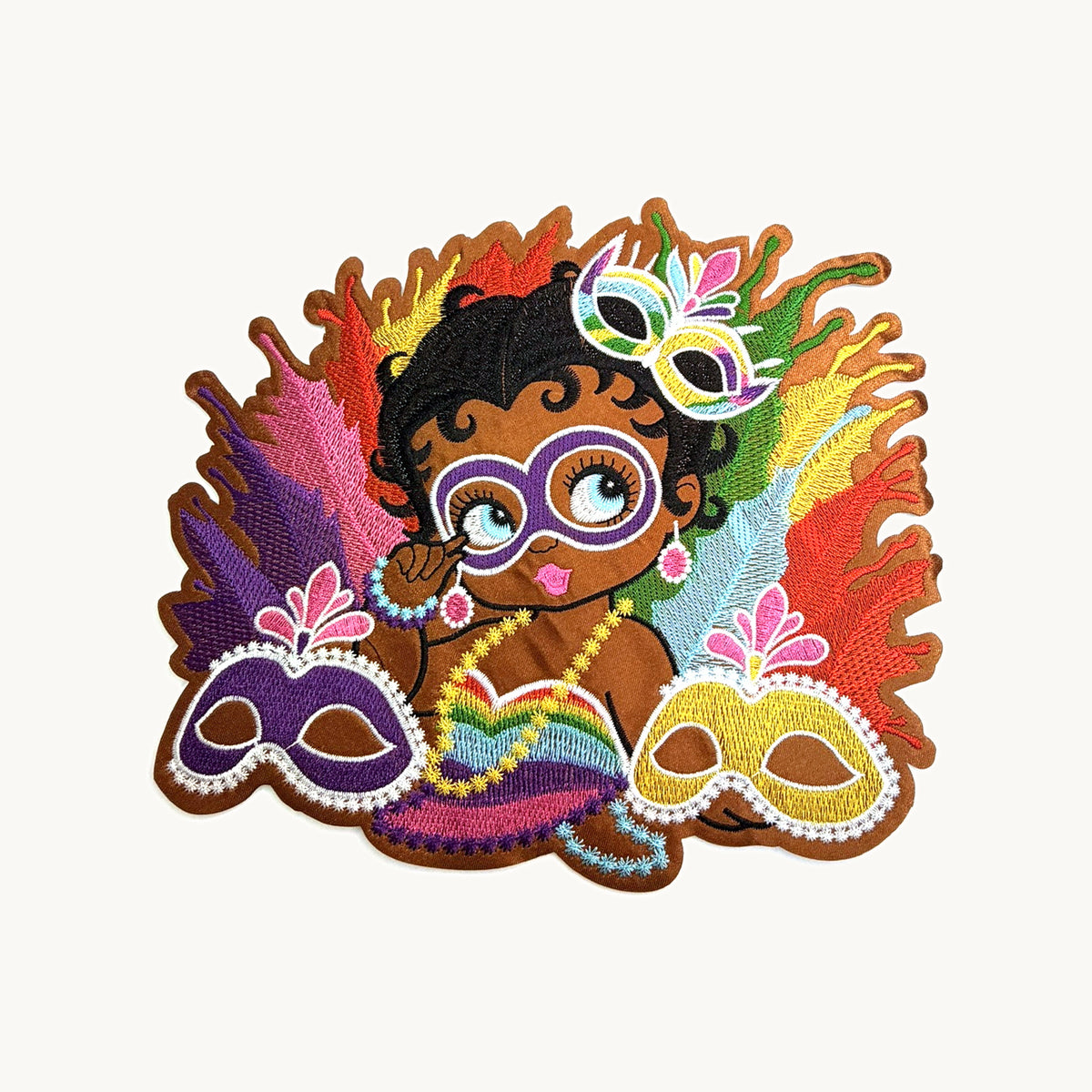 Mardi Gras mask girl patch — large