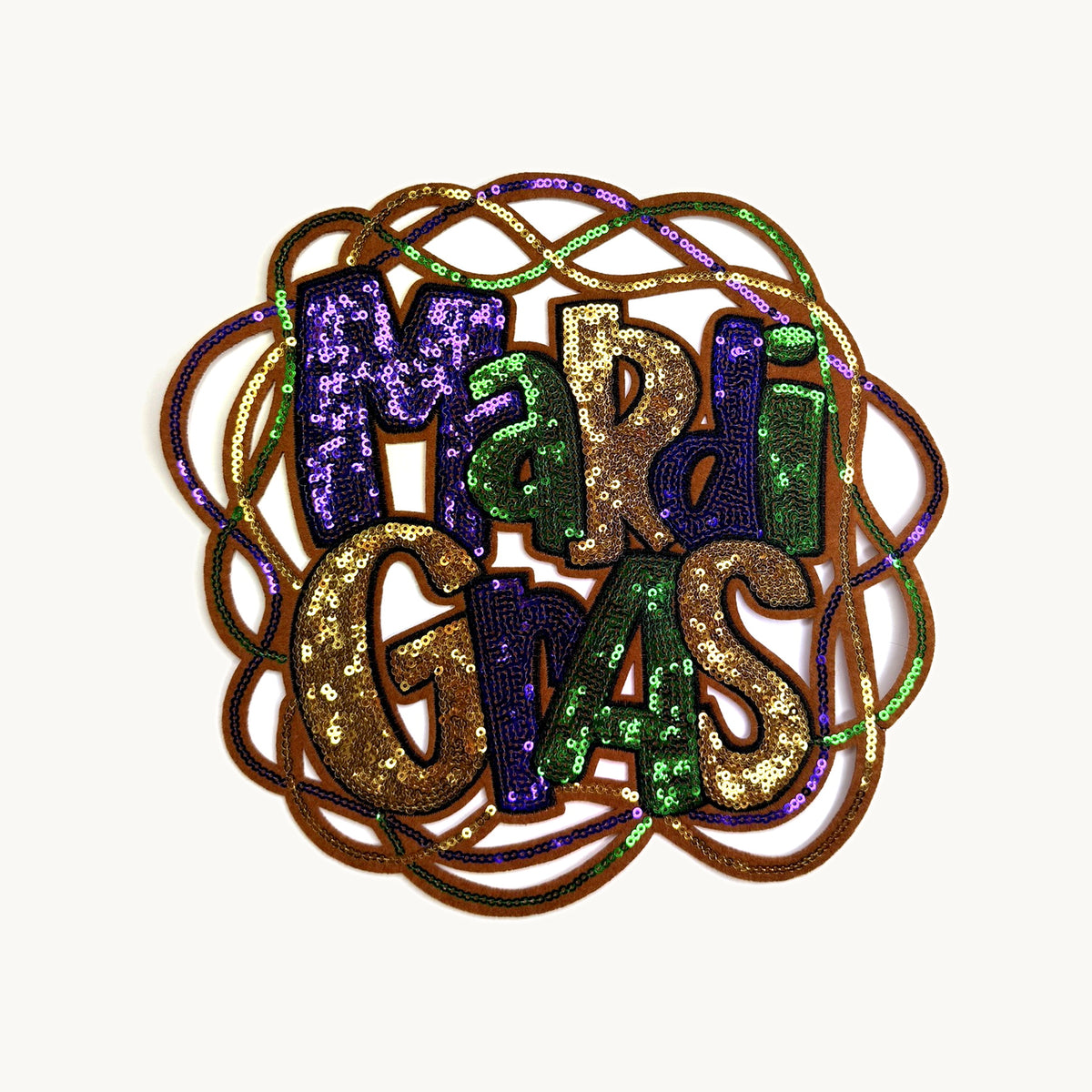 Mardi Gras sequin patch with bead loops — large