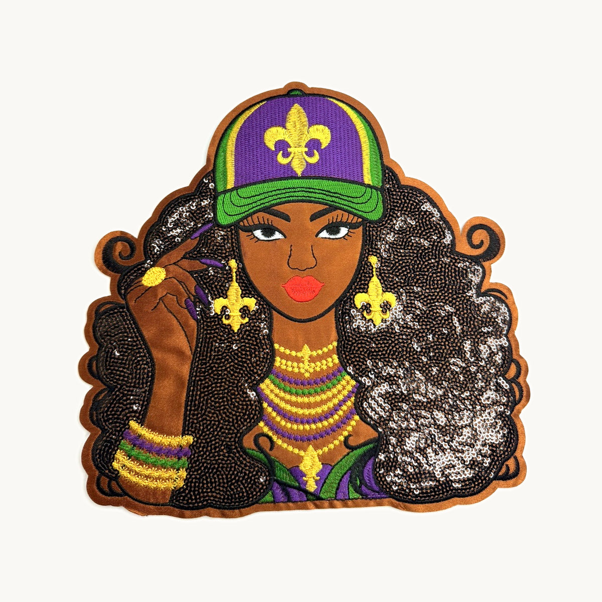 Mardi Gras sequin lady patch — large