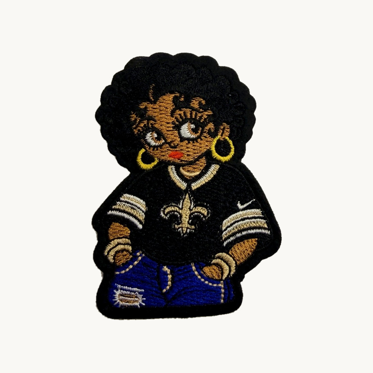 Girl character patch with black and gold jersey
